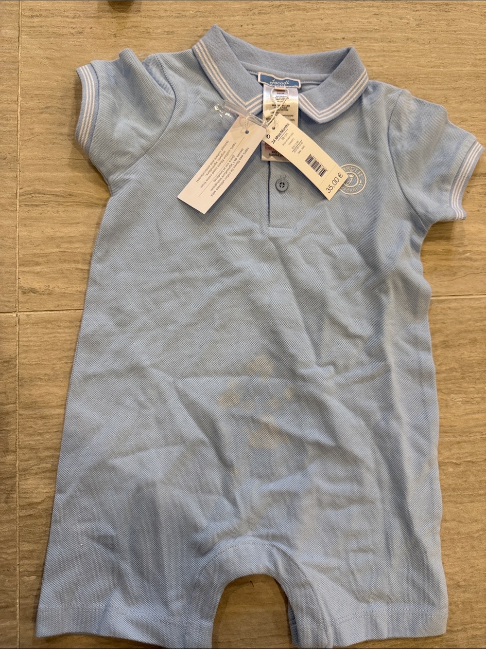 Jacadi Light Blue Baby Polo Romper 24m